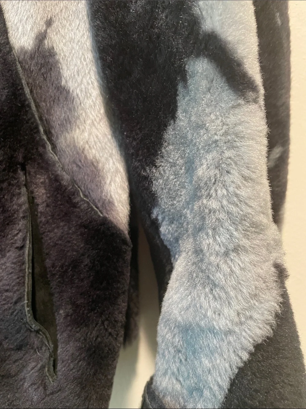 Punto Genuine Lambskin Shearling  Marbled Black & Gray Teddy Zip Jacket